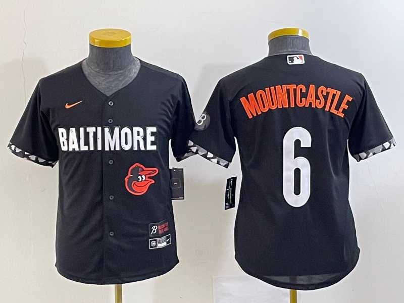 Youth Baltimore Orioles #6 Ryan Mountcastle Black 2023 City Connect Cool Base Stitched Jerseys